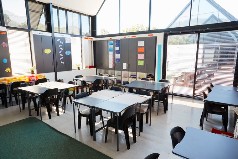 modern classroom with clean decorations and informative posters