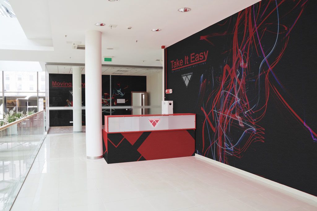 Printed acoustic walls and panels in mall storefront