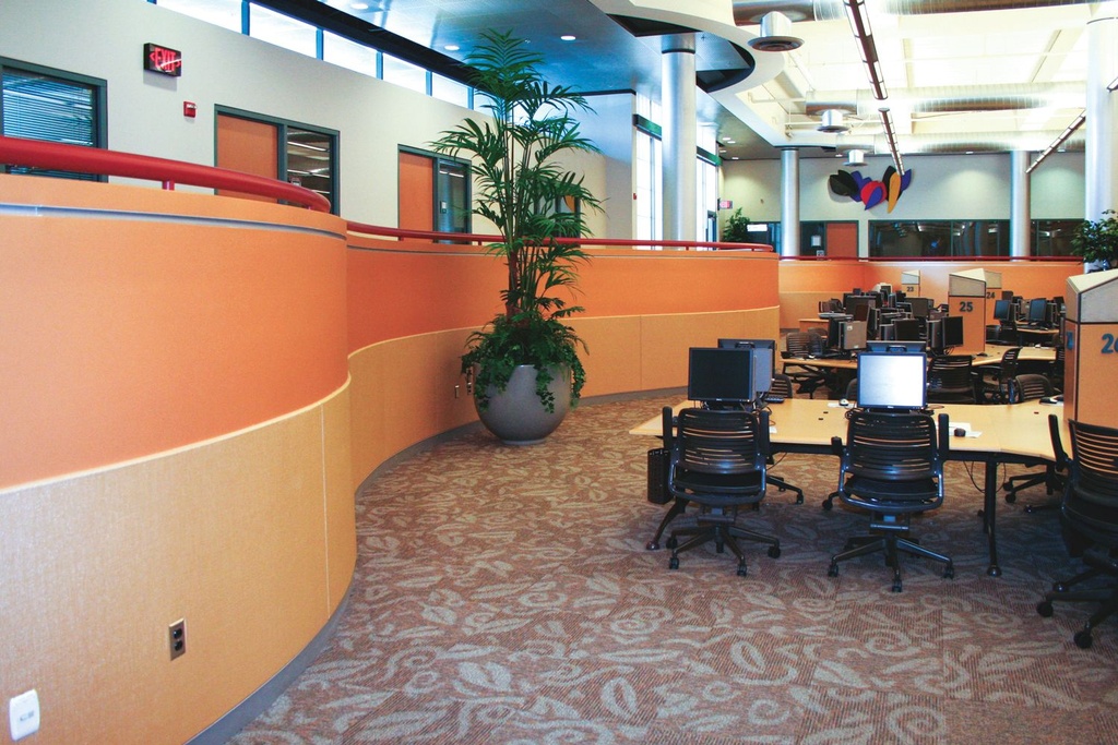 25. College Library with Curved Convex and Concave Wall Covering Installation