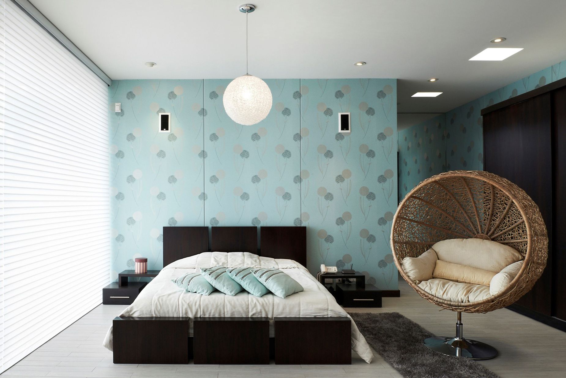 custome fabric on bedroom walls