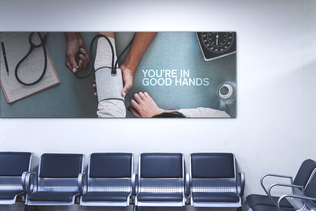 Custom printed fabric panel in Dr Office waiting room