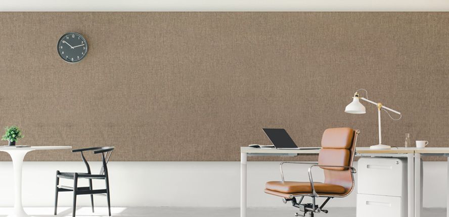 Single band acoustic and tackable wall covering installation in office