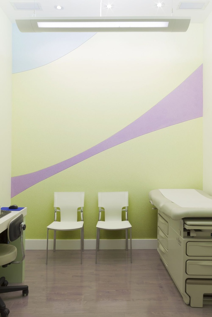 13. Doctors-office-exam-room-with-geometric-acoustic-stretched-fabric-wall-finishing. 1/2" with Flex-frame Track