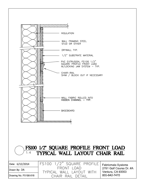 TYPICAL WALL LAYOUT WITH CHAIR RAIL - FS100-018