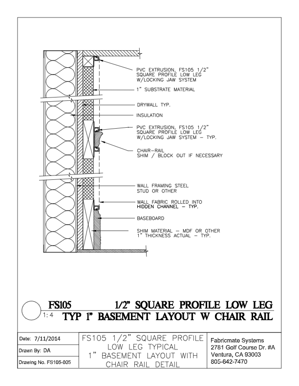TYPICAL 1 INCH BASEMENT LAYOUT WITH CHAIR RAIL - FS105-005