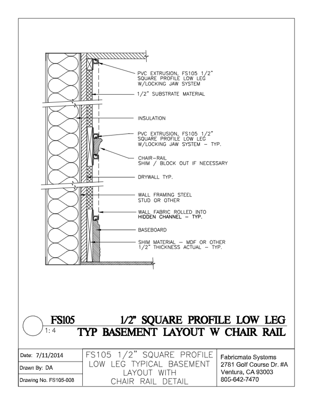 TYPICAL BASEMENT LAYOUT WITH CHAIR RAIL - FS105-008