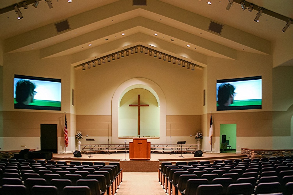 Church Sanctuary Front Wall With Acoustical Fabric Wall Finishing