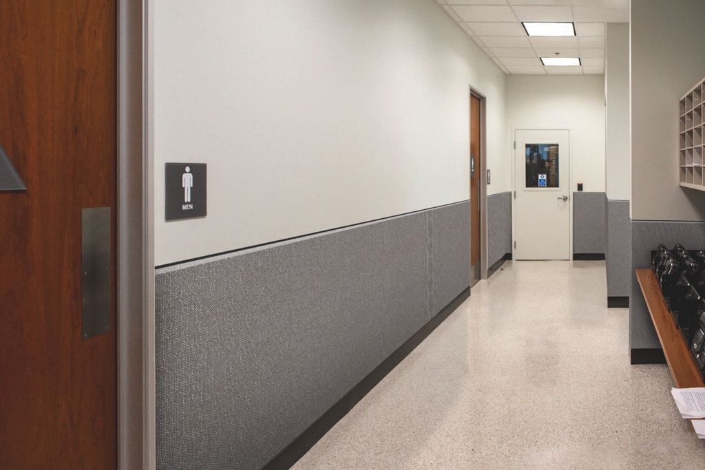 25. Wainscoting as Wall Protection in an Office Hallway