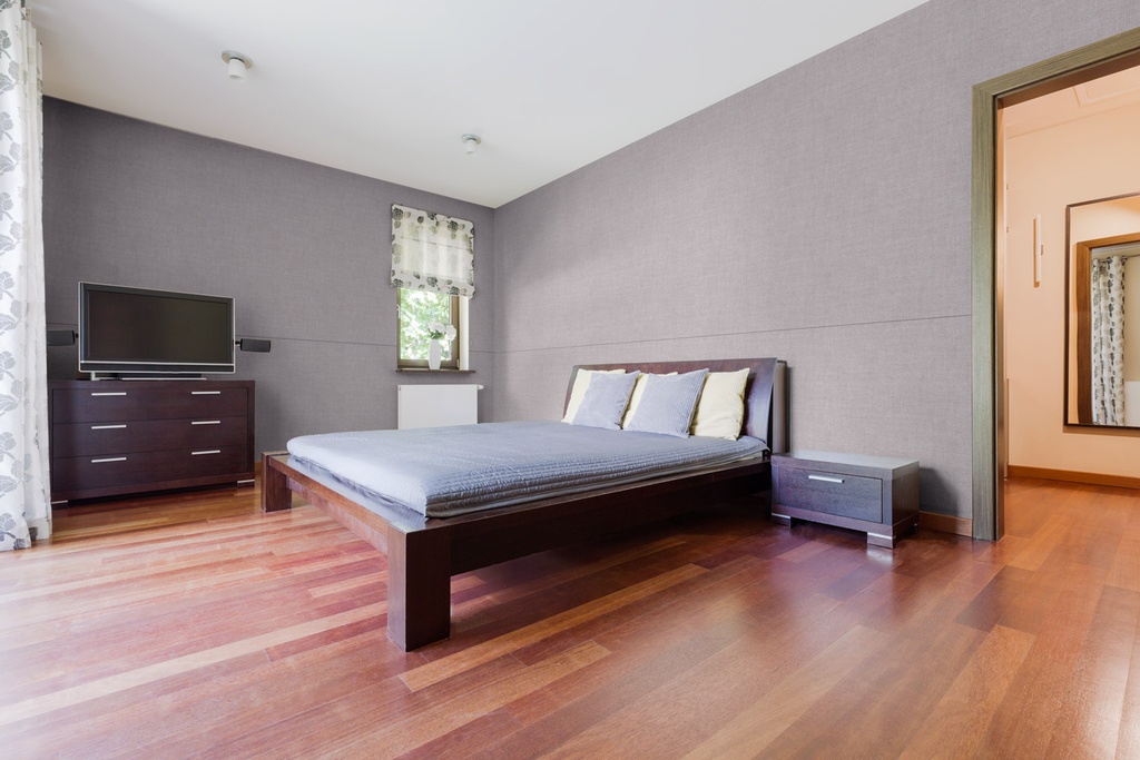 23. Bedroom with full wall application. 1/2&#34; wall upholstery,  quiets the room and saves money on heating and cooling bills